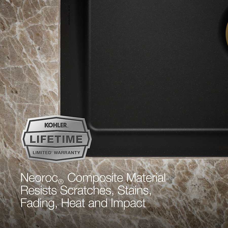 Cairn Slim Divide 33-1/2" Undermount Double Bowl Neoroc Granite Composite Kitchen Sink with Large Bowl Sink Rack