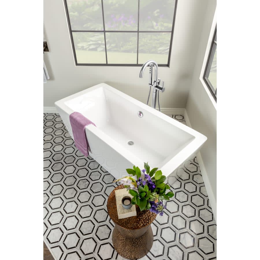 Odin Floor Mounted Tub Filler with Integrated Diverter and Hand Shower - Less Rough In