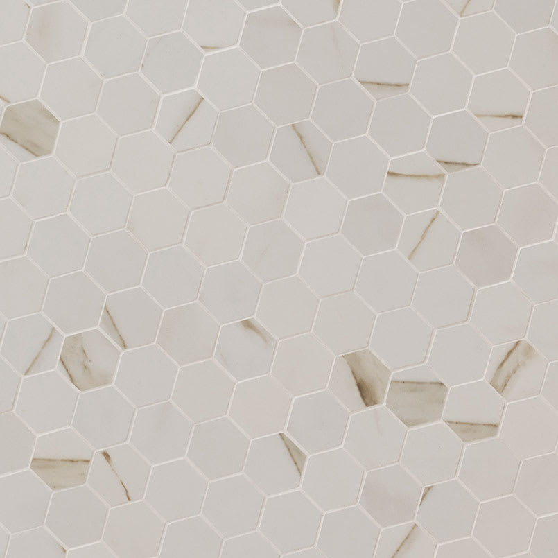Calacatta Porcelain 2” Hexagon Mosaic Tile