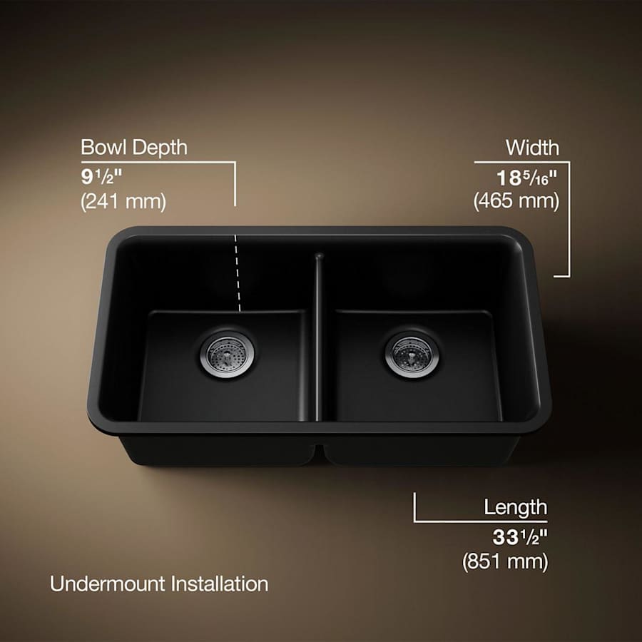 Cairn 33-1/2" Undermount Double Equal Bowl Neoroc Granite Composite Kitchen Sink with Right Sink Rack Included