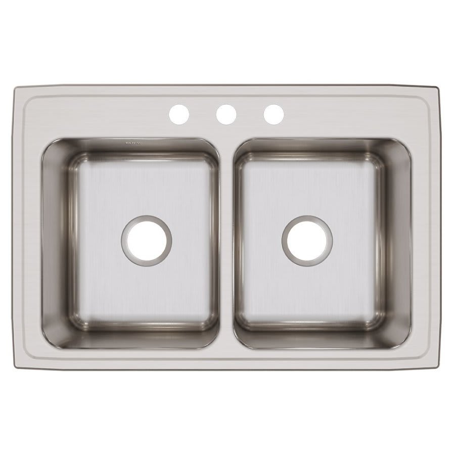 Lustertone™ Classic Double Bowl Kitchen Sink, Top Mount, 33 x 22 in, 10 in Bowl Depth, 3-Hole, 18 ga Lustrous Satin Steel, Stainless