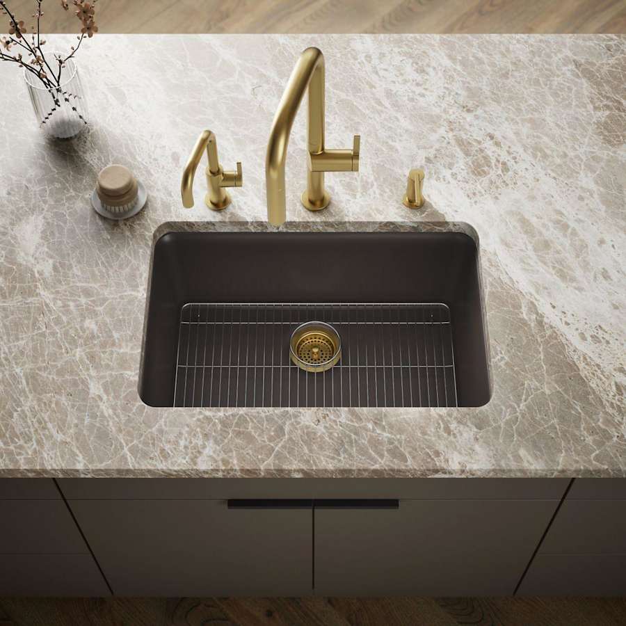 Cairn 27-1/2" Undermount Single Bowl Neoroc Granite Composite Kitchen Sink with Bottom Sink Rack