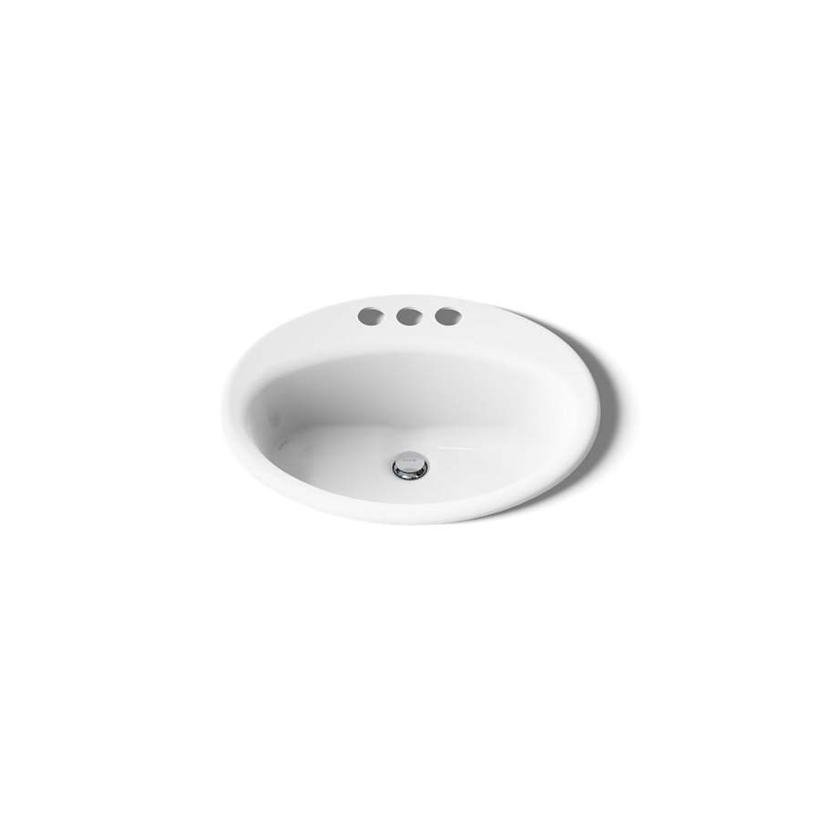 Farmington 19-1/4" Oval Cast Iron Drop In Bathroom Sink with Overflow and 3 Faucet Holes at 4" Centers