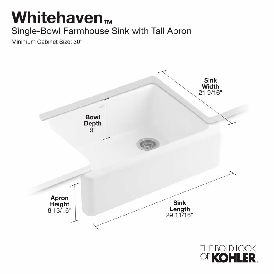 Whitehaven 29-11/16" Self-Trimming Farmhouse Single Basin Enameled Cast Iron Kitchen Sink