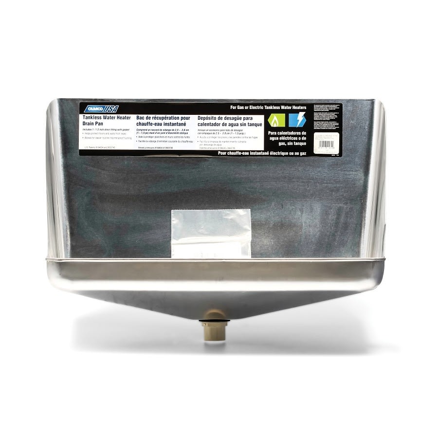 Tankless Heater Pan, Rectangular, 14-1/8 in Dia, Bottom Connection, Aluminum