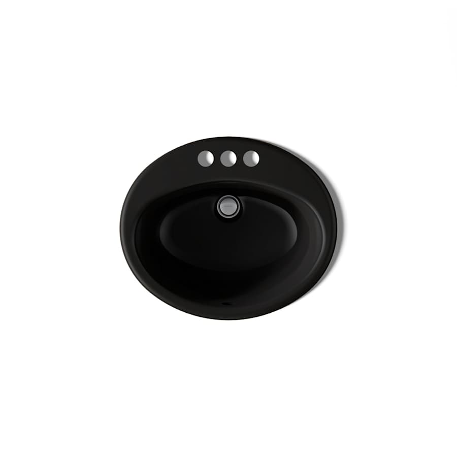 Farmington 19-1/4" Oval Cast Iron Drop In Bathroom Sink with Overflow and 3 Faucet Holes at 4" Centers