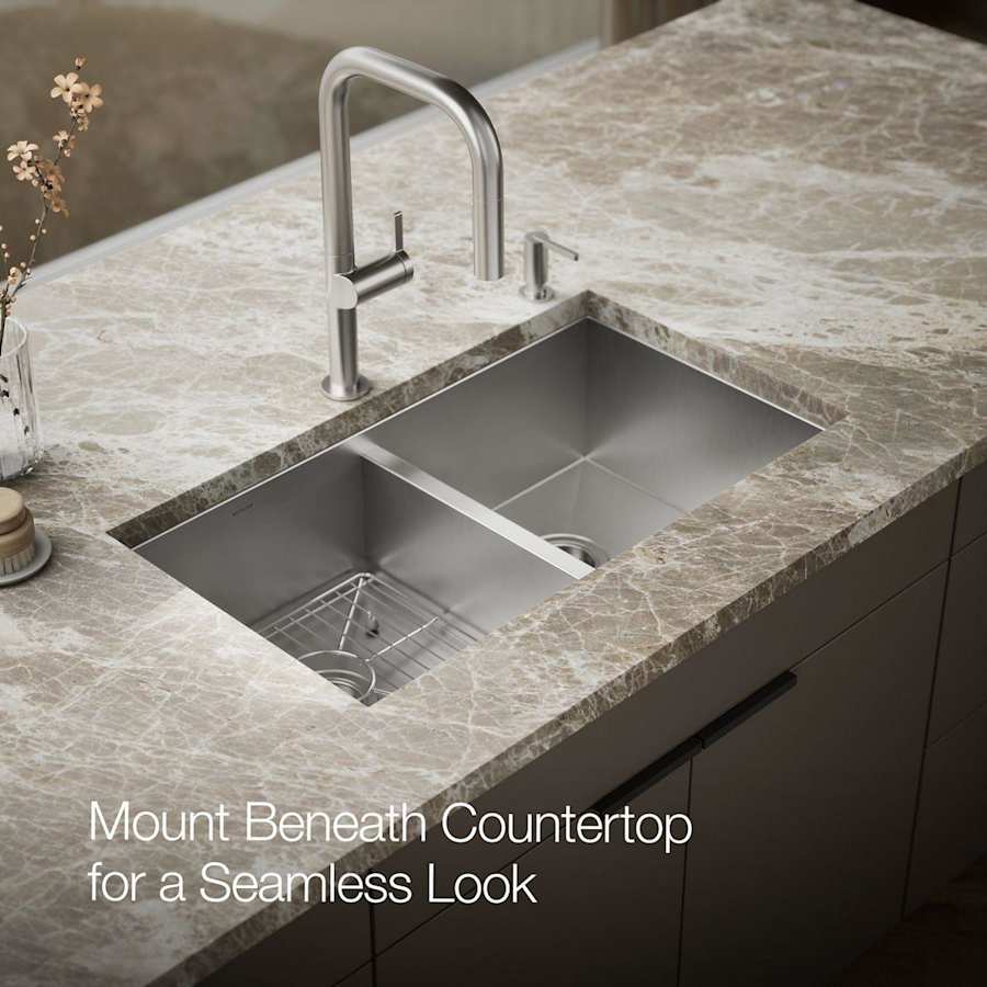 Vault 33" Double Basin Top-Mount/Under-Mount 18-Gauge Stainless Steel Kitchen Sink with SilentShield and Bottom Sink Rack