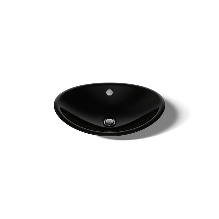 Iron Plains 20-3/4"L Cast Iron Drop-In Semi-Vessel Sink with Overflow and Black Painted Underside