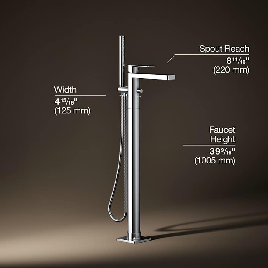 Parallel Floor Mounted Tub Filler - Includes Hand Shower
