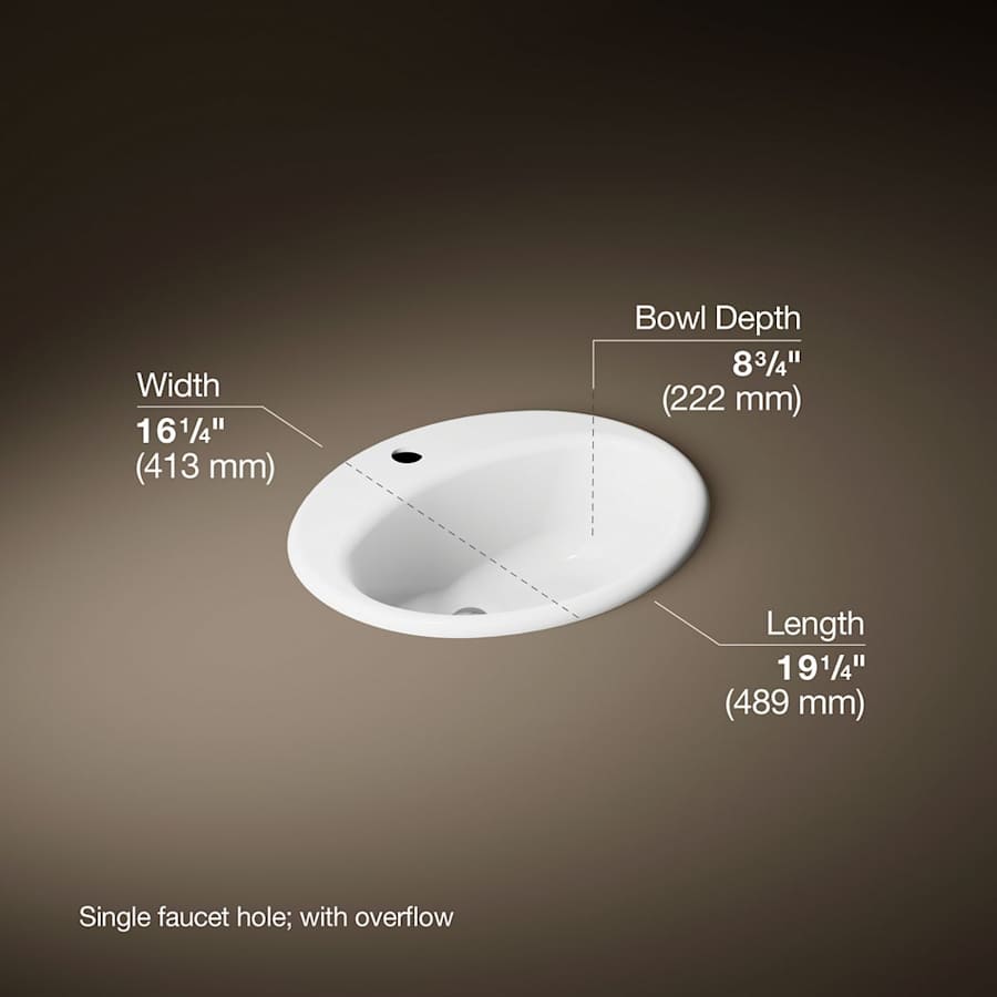 Farmington 19-1/4" Oval Cast Iron Drop In Bathroom Sink with Overflow and Single Faucet Hole