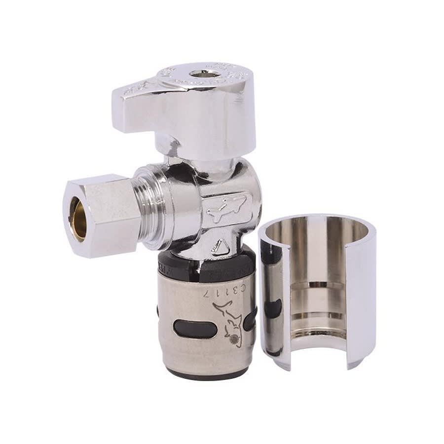 Quarter Turn Angle Stop, 1/2 x 3/8 in, Push x Comp, Brass