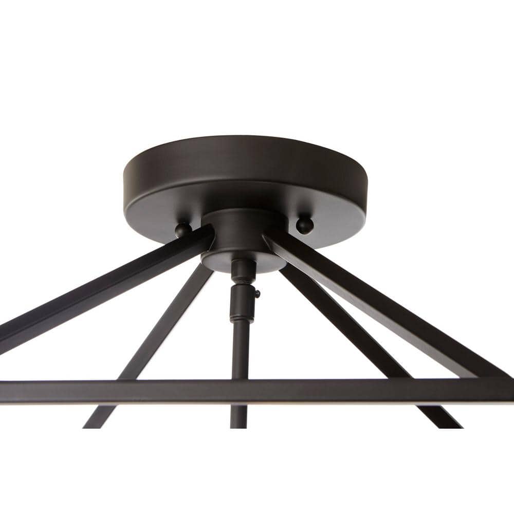 Weyburn 16.5 in. 4-Light Bronze Farmhouse Semi-Flush Mount Ceiling Light Fixture with Caged Metal Shade