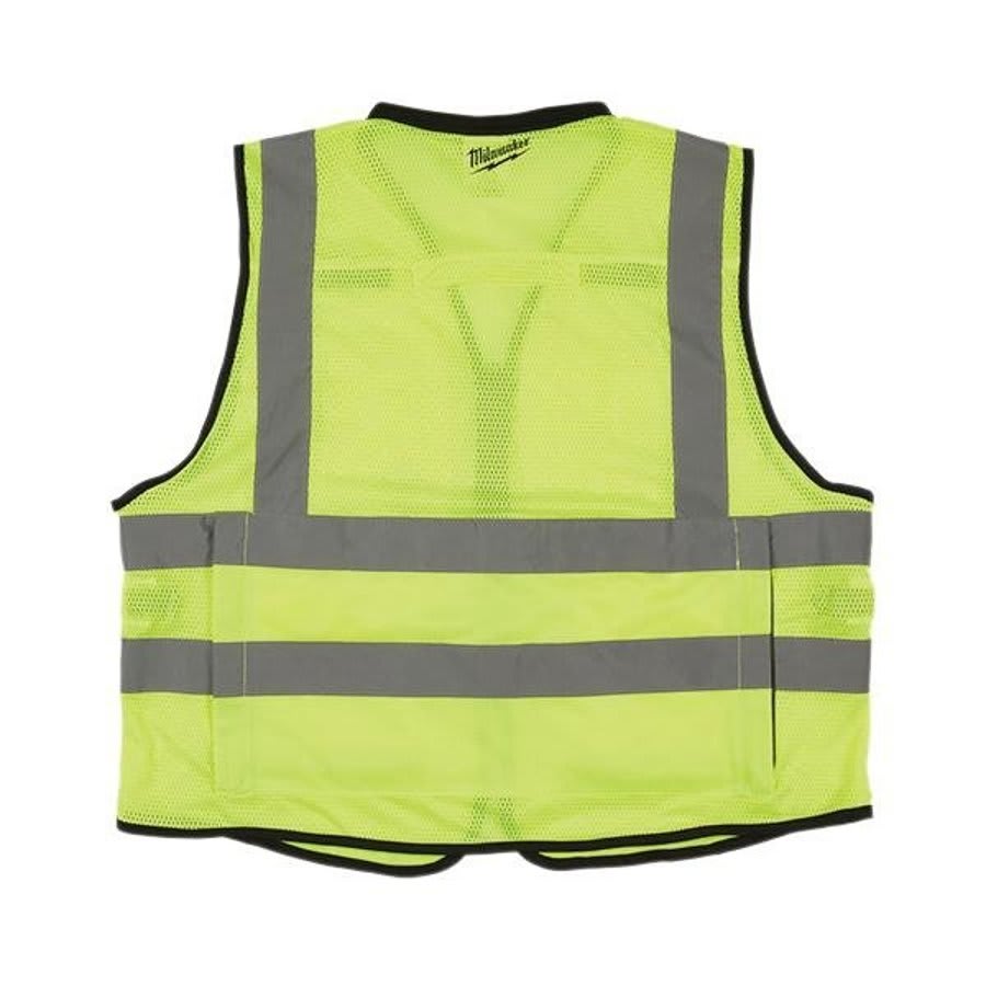 Performance Safety Vest, L/XL, Hi-Viz Yellow, Polyester, Hook and Loop/Zipper Closure, 15 Pockets, ANSI Class Class 2, ANSI/ISEA 107-15 Type R
