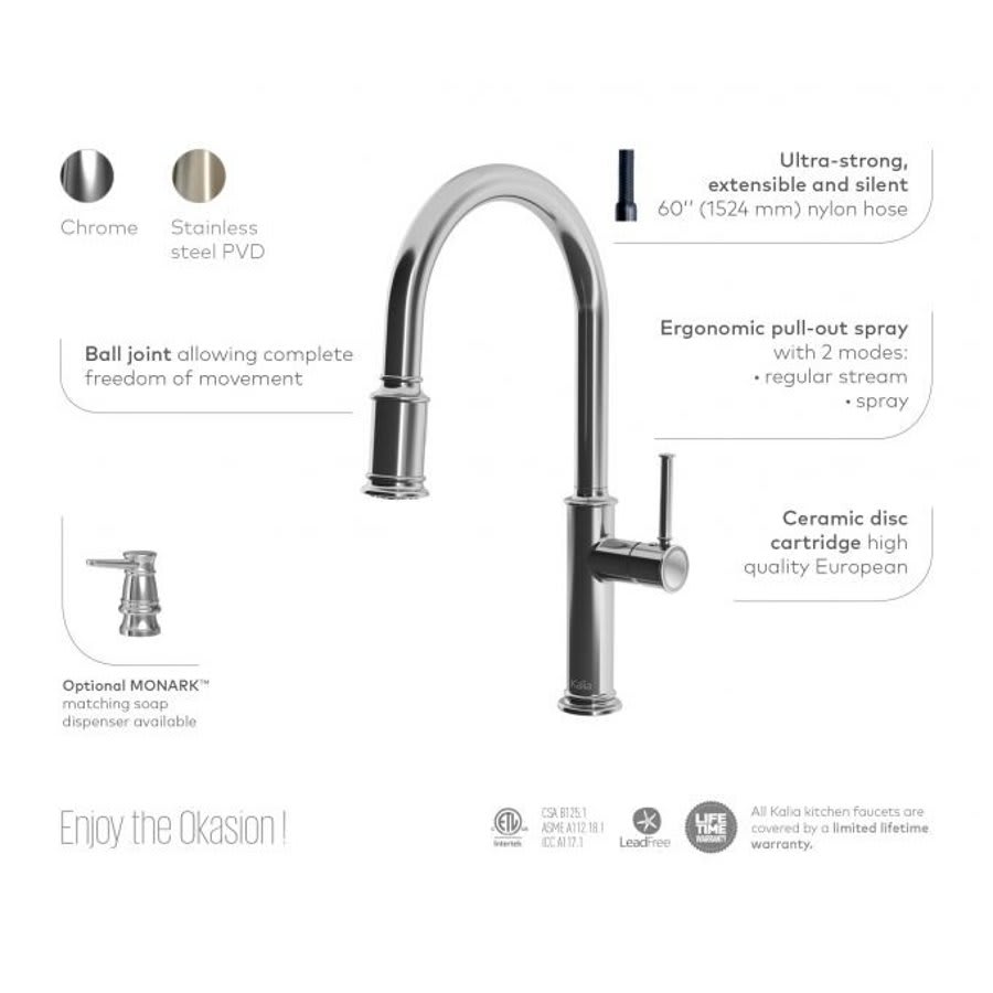 Kitchen Faucet, Deck Mount, ADA, 1 Lever Handle, 1-Hole, Stainless Steel