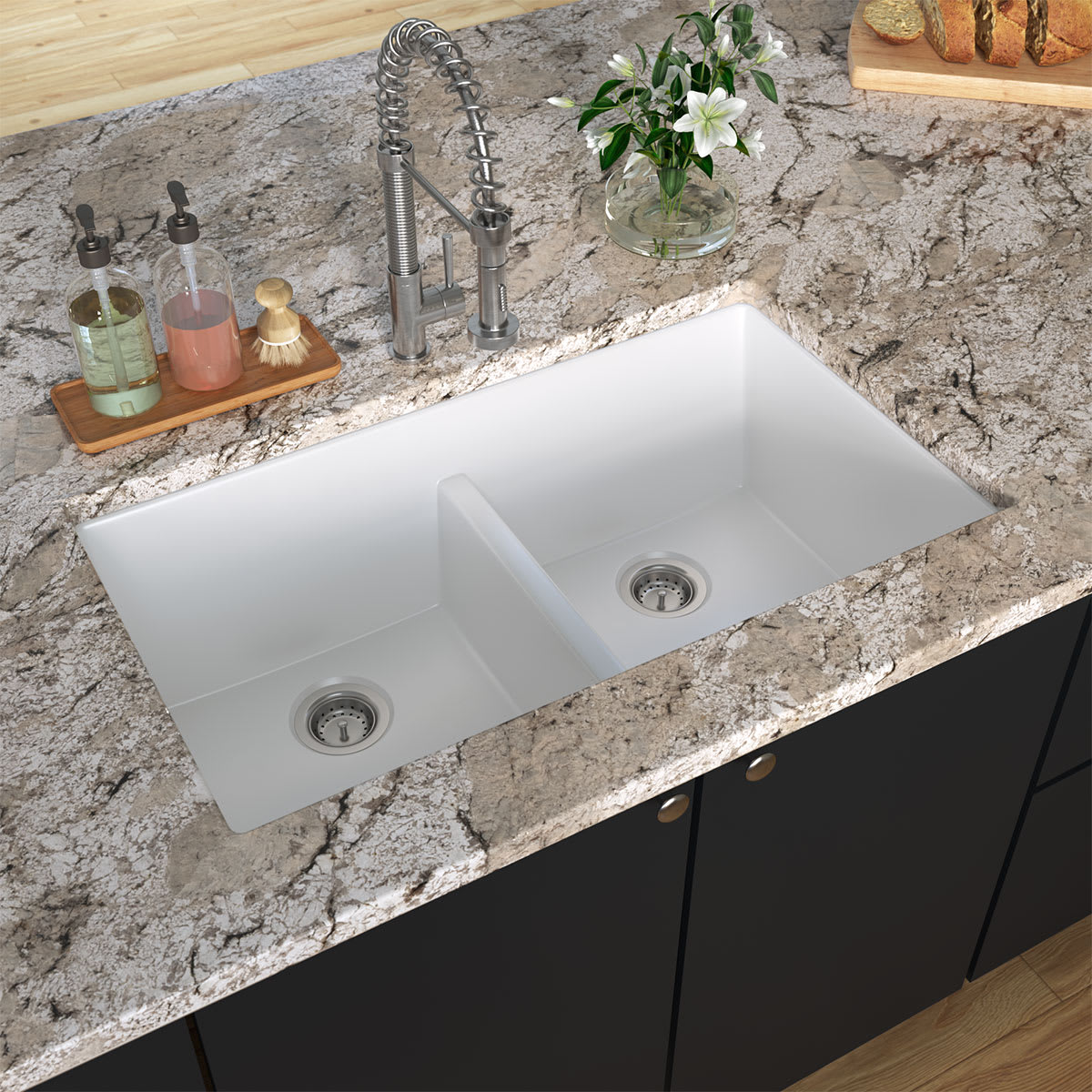 White Quartz Double Bowl 50/50-3319
