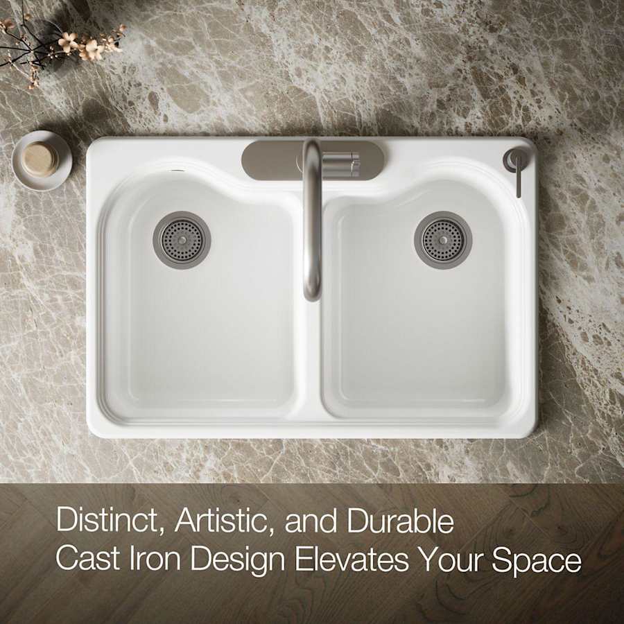 Hartland 33" Double Basin Top-Mount Enameled Cast-Iron Kitchen Sink