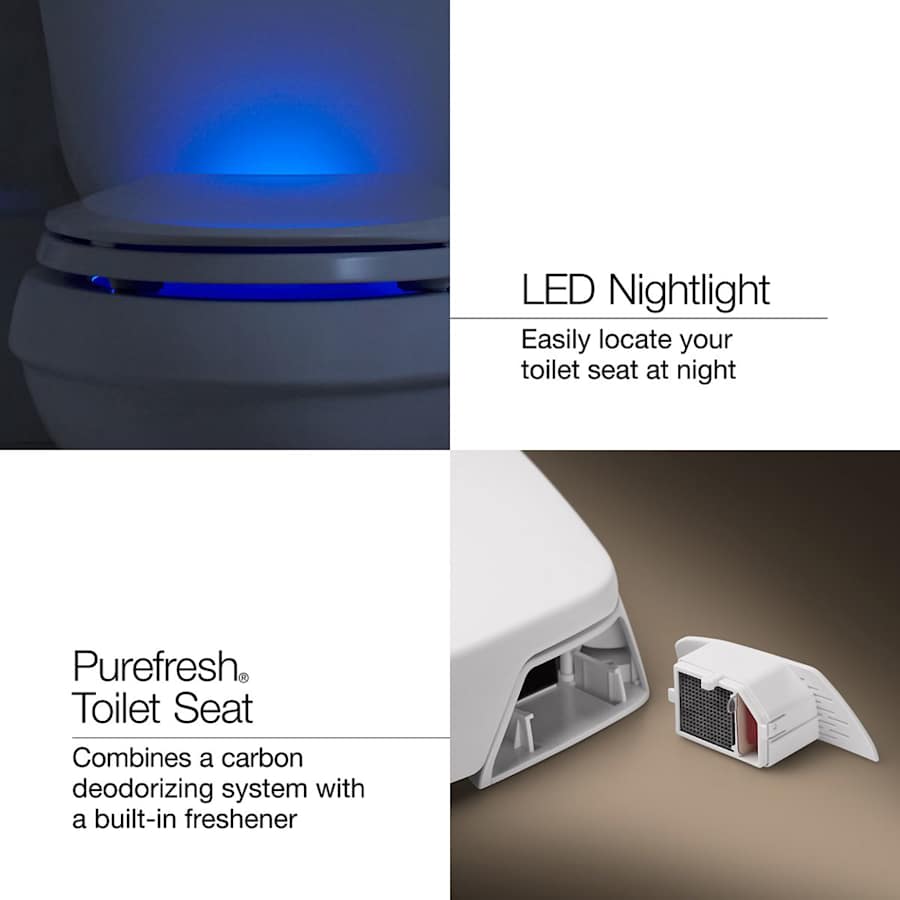 Purefresh Elongated Closed Front Toilet Seat with Purefresh Air Filtering, Night Light, and Quiet-Close Technology