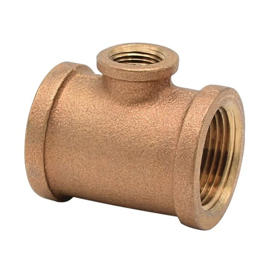 Tee, 3/4 x 1/2 in, FNPT, Lead Free Brass, Rough Brass