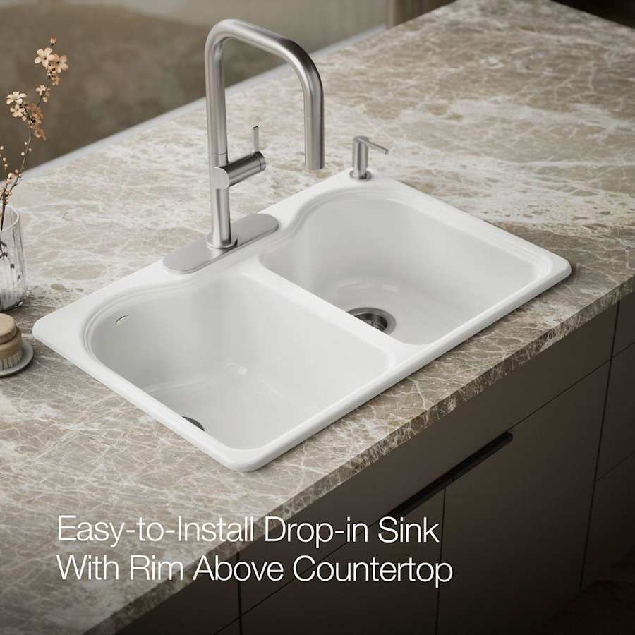Hartland 33" Double Basin Top-Mount Enameled Cast-Iron Kitchen Sink