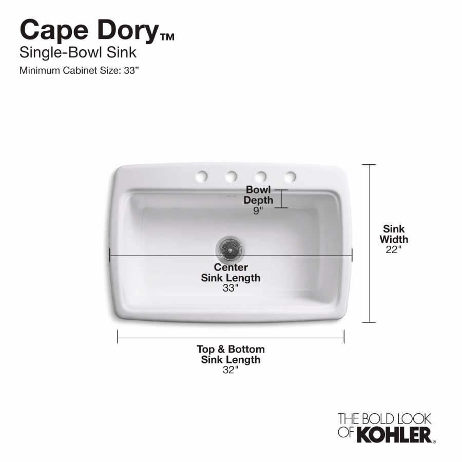 Cape Dory 33" Single Basin Top-Mount Enameled Cast-Iron Kitchen Sink