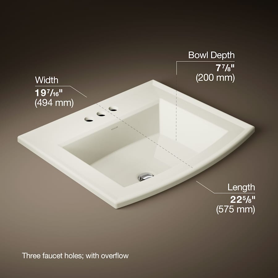 Archer 22-5/8" Drop In Bathroom Sink with 3 Holes Drilled and Overflow