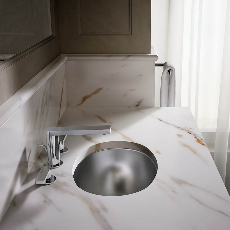 Bolero 15" Stainless Steel Drop In or Undermount Bathroom Sink