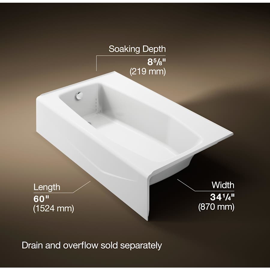 Villager Collection 60" Three Wall Alcove Bath Tub with Extra 4" Ledge and Left Hand Drain