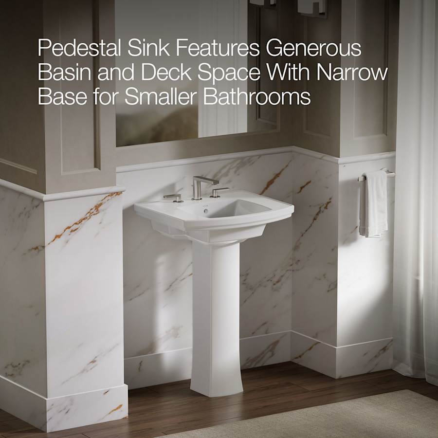 Kelston 24" Rectangular Vitreous China Pedestal Bathroom Sink with Overflow and 3 Faucet Holes at 8" Centers