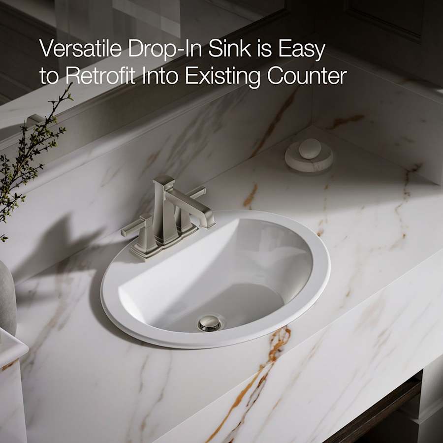 Bryant 20-1/8" Oval Vitreous China Drop In Bathroom Sink with Overflow and 3 Faucet Holes at 4" Centers