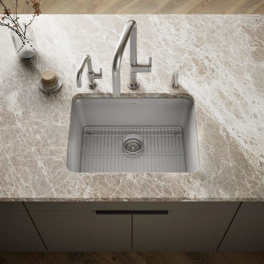Cairn 24-1/2" Undermount Single Bowl Neoroc Granite Composite Kitchen Sink with Bottom Sink Rack