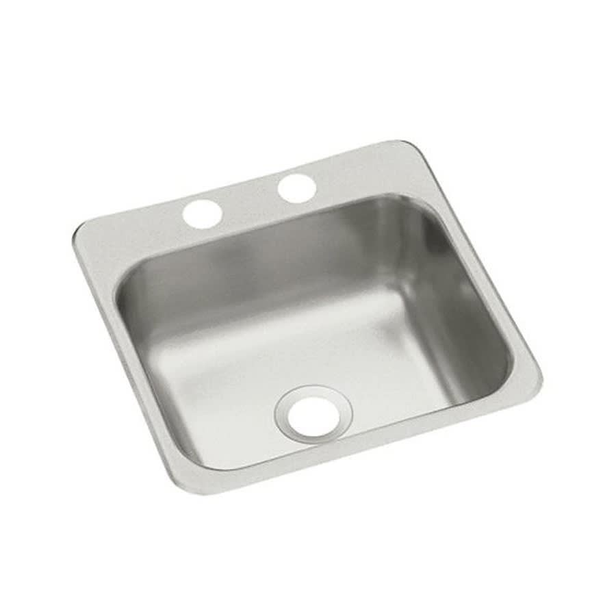 Single Bowl Bar Sink, Top Mount, ADA, 15 x 15 in, 5-9/16 in Bowl Depth, 2-Hole, 20 ga Luster Steel, Stainless