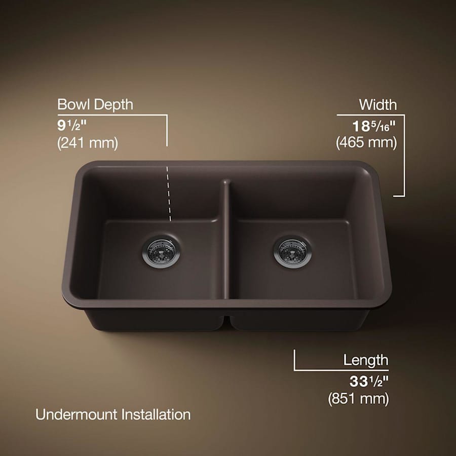 Cairn 33-1/2" Undermount Double Equal Bowl Neoroc Granite Composite Kitchen Sink with Right Sink Rack Included