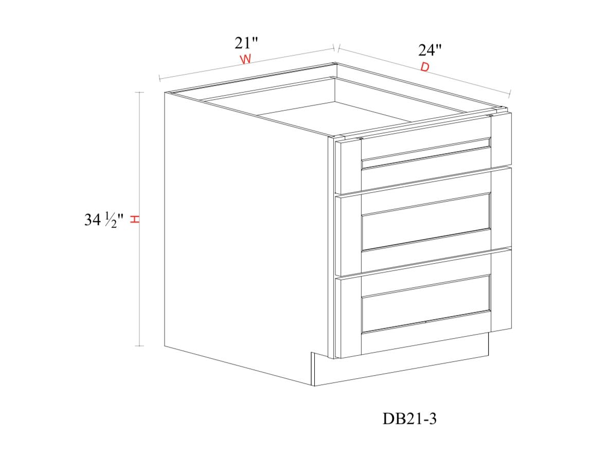 Drawer Base Cabinet - 21"W x 34- 1/2"H x 24"D - 3DRW