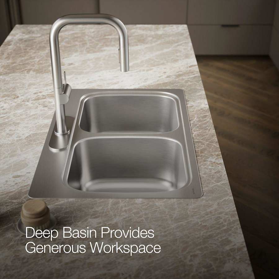 Verse 33" Double Basin Drop In Stainless Steel Kitchen Sink With Three Faucet Holes