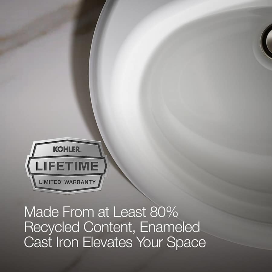 Farmington 19-1/4" Oval Cast Iron Drop In Bathroom Sink with Overflow and 3 Faucet Holes at 8" Centers