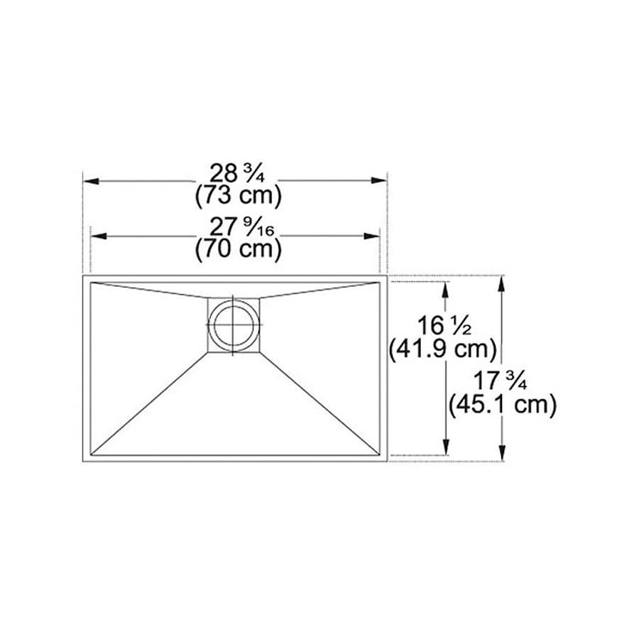 Peak Single Bowl Kitchen Sink, Under Mount, 28-3/4 x 17-3/4 in, 9-5/8 in Bowl Depth, 16 ga Satin Steel, Stainless