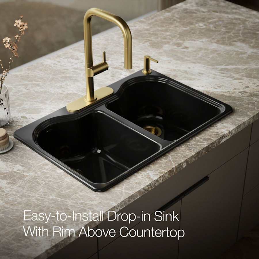 Hartland 33" Double Basin Top-Mount Enameled Cast-Iron Kitchen Sink