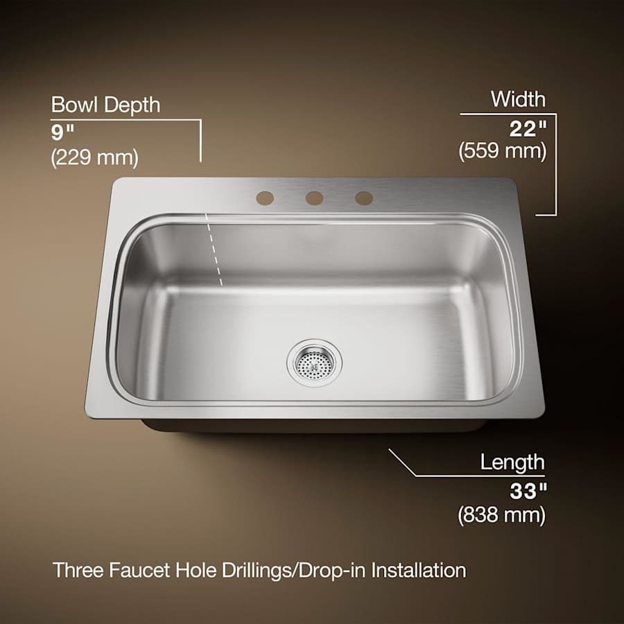 Verse 33" Single Basin Drop In Kitchen Sink With 3 Faucet Holes