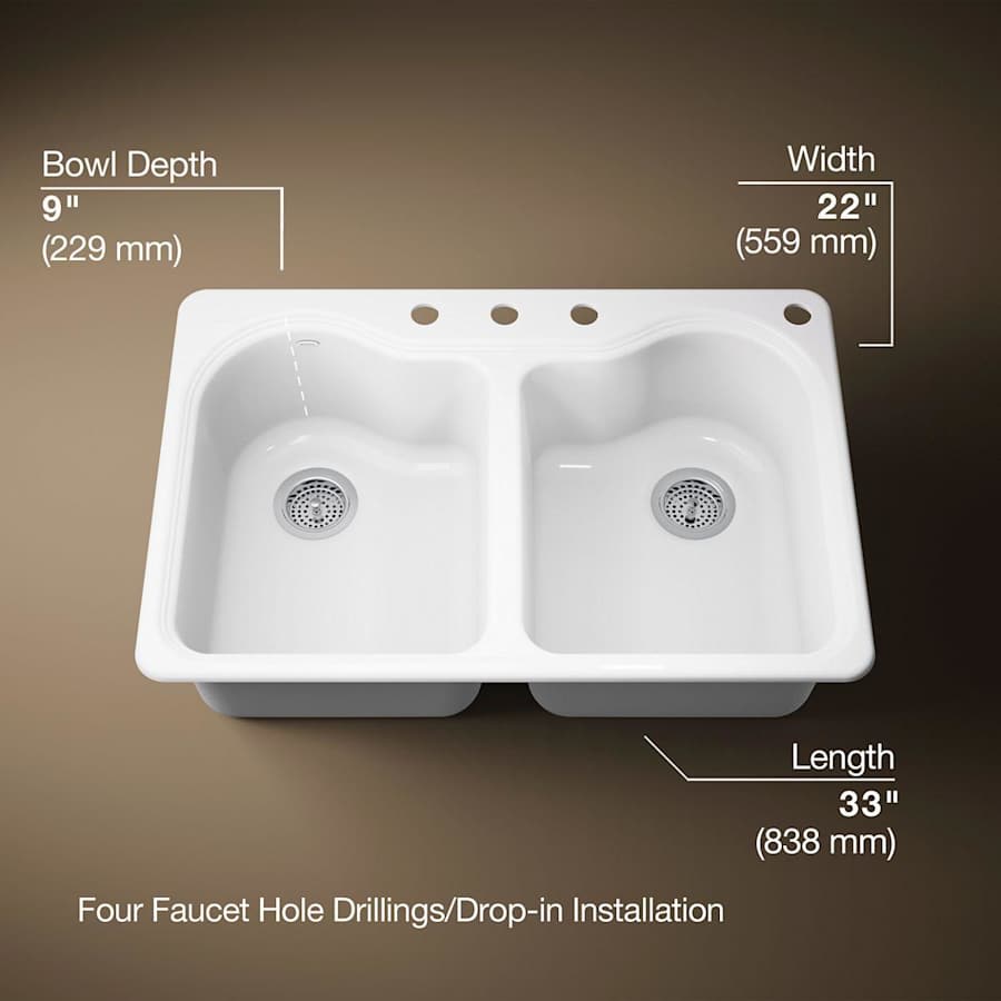 Hartland 33" Double Basin Top-Mount Enameled Cast-Iron Kitchen Sink