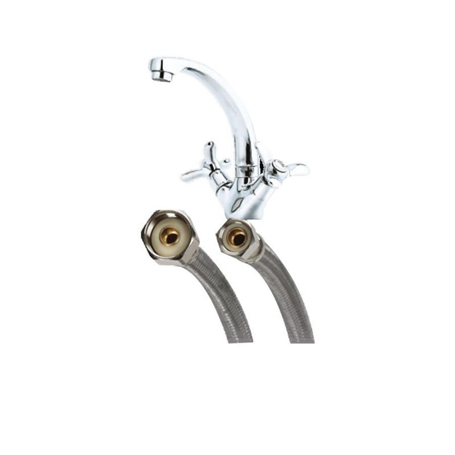 Flexible Water Supply, 3/8 x 1/2 in, Comp x FNPT, 9 in L, Stainless Steel