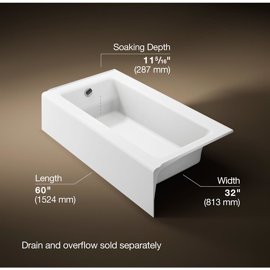 Bellwether Collection 60" Three Wall Alcove Bath Tub with Integral Apron and Left Hand Drain