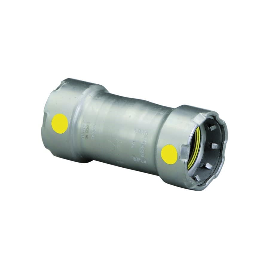 Gas No Stop Coupling, 1-1/4 in, Press, Carbon Steel