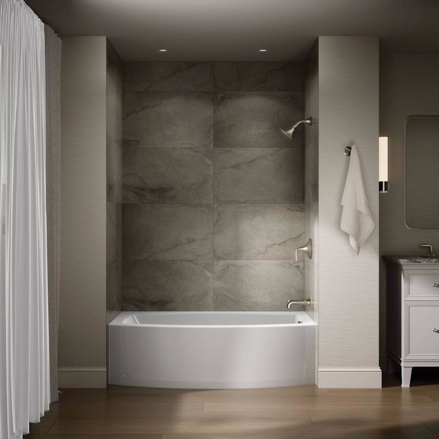 60" Three Wall Alcove Curved Apron Soaking Tub with Right Hand Drain