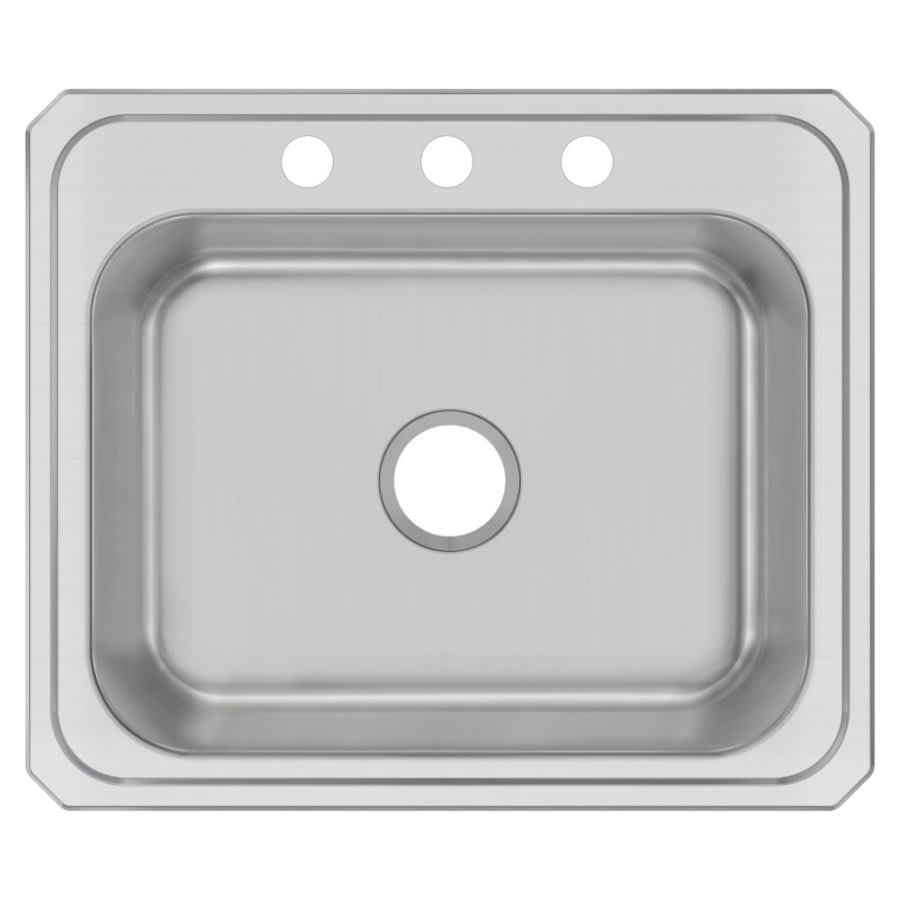 Celebrity Single Bowl Kitchen Sink, Top Mount, 25 x 21-1/4 in, 6-3/4 in Bowl Depth, 3-Hole, 20 ga Brushed Satin Steel, Stainless