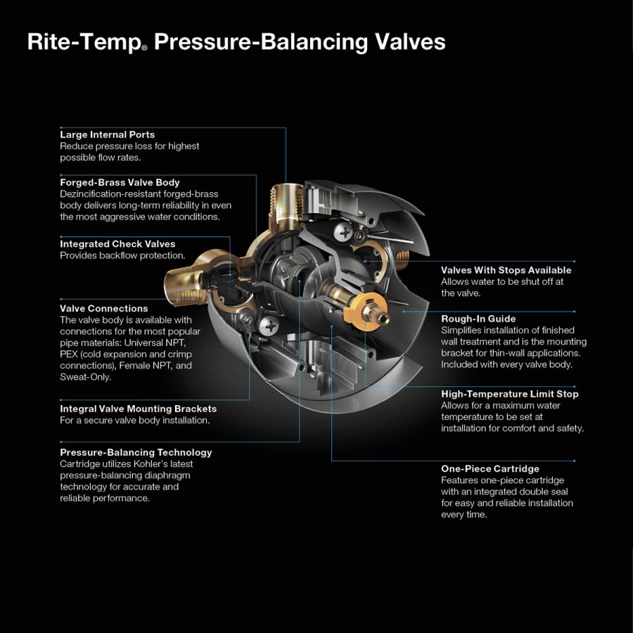 Rite-Temp 1/2 Inch Pressure Balancing Valve and Cartridge Kit with PEX Crimp Connections