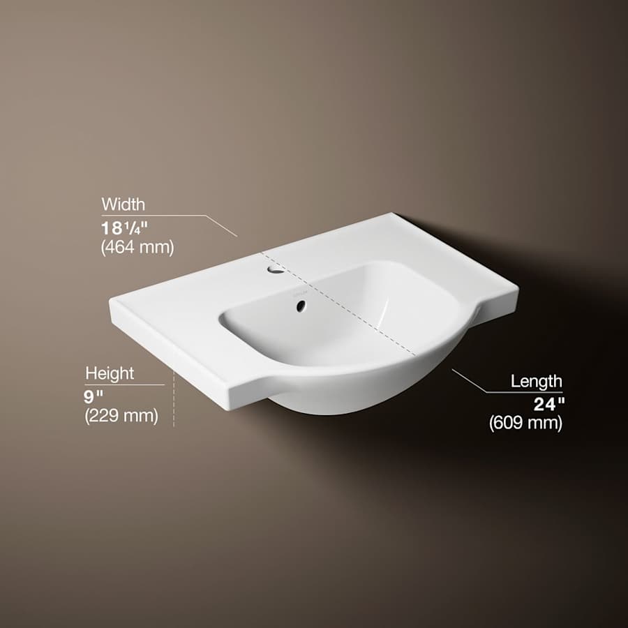 Veer 24" Pedestal Bathroom Sink Only with One Hole Drilled and Overflow