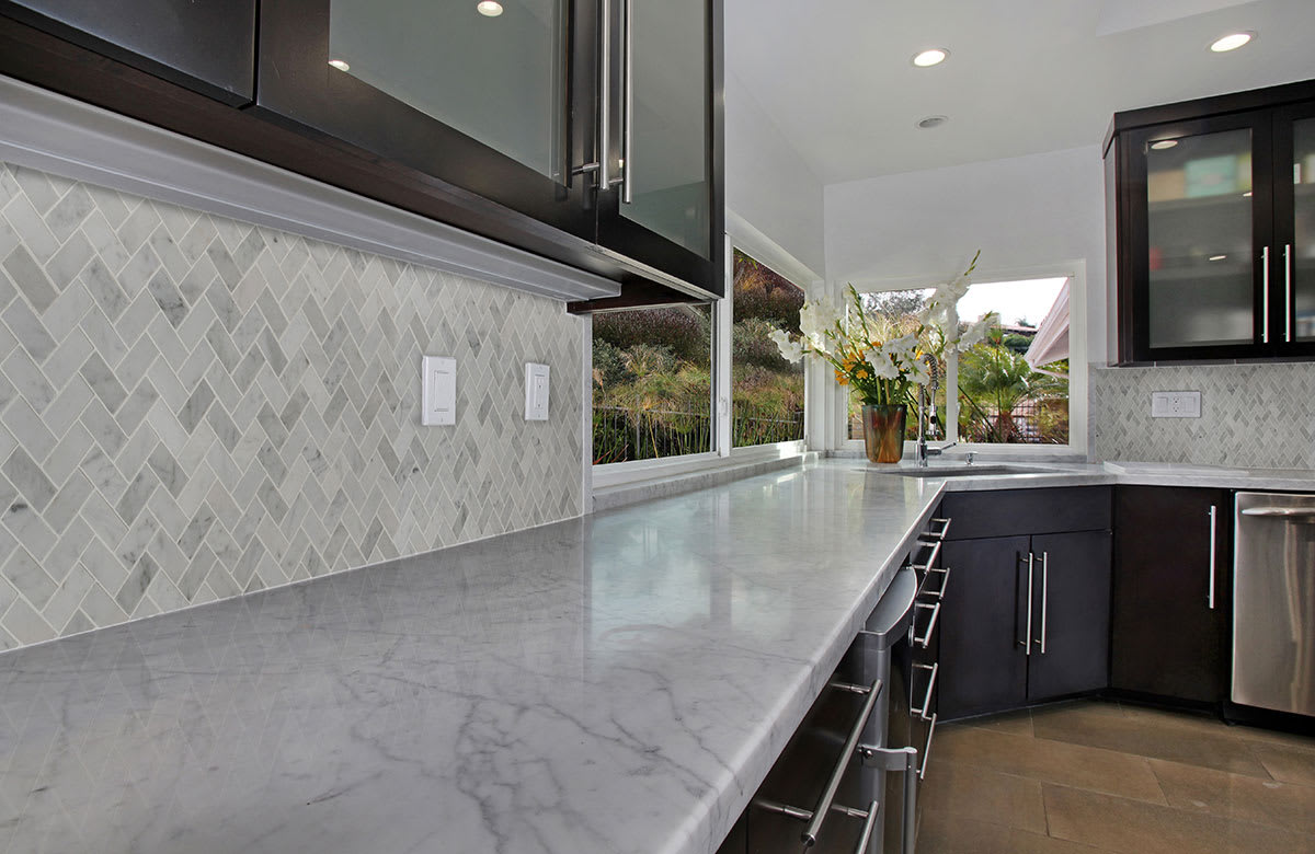 Carrara White Herringbone Honed