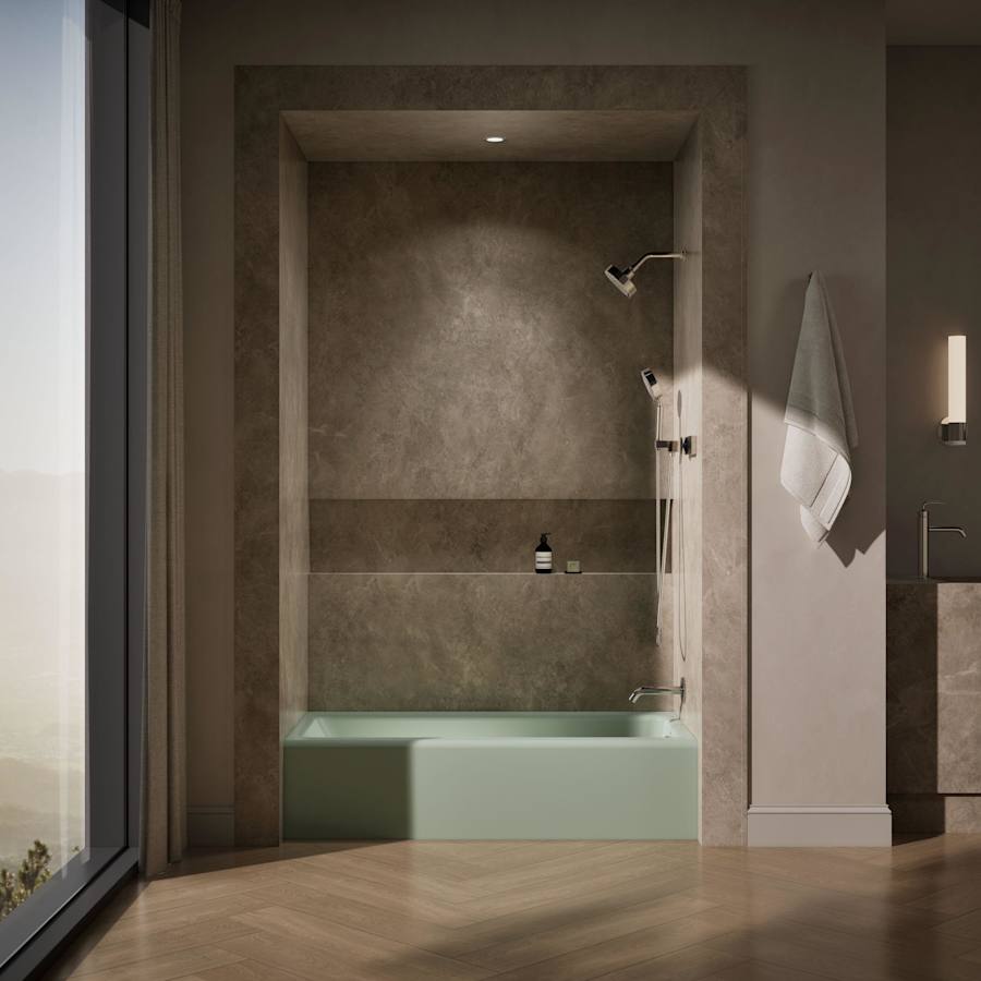 Bellwether Bath Tub 60" L x 30 1/4" W Cast Iron Soaking for Three Wall Alcove Installations with Integral Apron and Right Drain