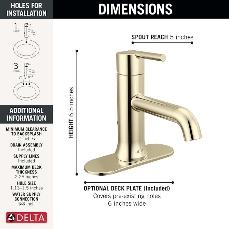 Trinsic 1.2 GPM Single Hole Bathroom Faucet with Metal Push Pop-Up Drain Assembly - Limited Lifetime Warranty