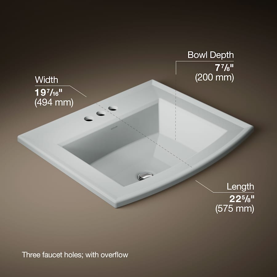 Archer 22-5/8" Drop In Bathroom Sink with 3 Holes Drilled and Overflow